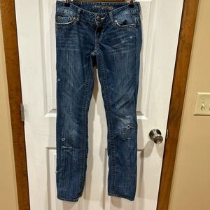 Vintage American Eagle Outfitters Women's Distressed Blue Straight Jeans